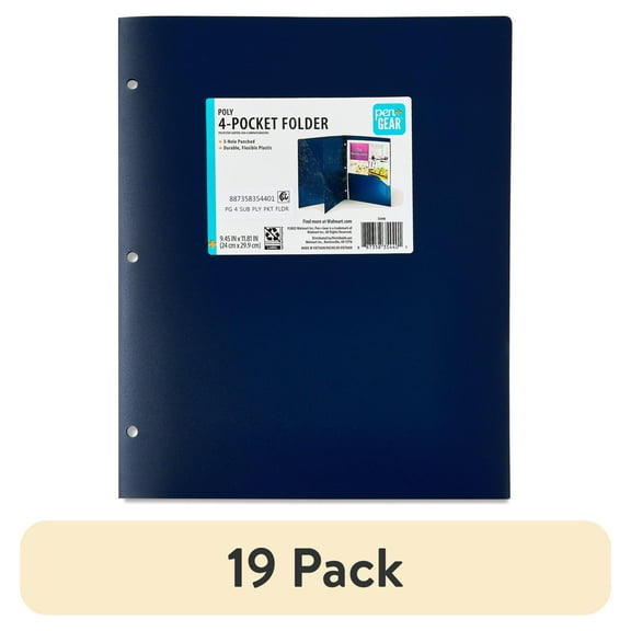 (19 pack) Pen+Gear 8-Pocket Poly Folder, 9.45" x 11.81", Blue