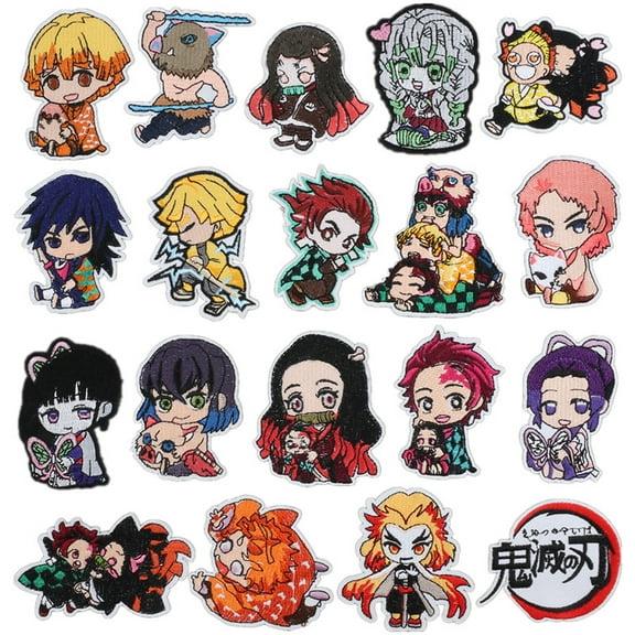 19 pcs Anime Cartoon Demon Slayer Patches Embroidered Iron On Patches, Crest Iron On Applique Patch for T-Shirt Jackets Jeans Vests Hats Backpacks DIY Craft