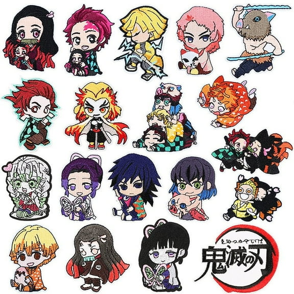 19 pcs Demon Slayer Cute Cartoon Kids Embroidered Patches,Sew/Iron On Repair Applique Embroidery Patches for T-Shirt, Jackets, Jeans, Vests,Hats, Backpacks,Bags