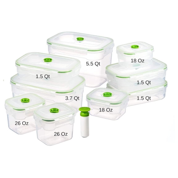 19 piece Vacuum Seal Food Storage Containers with Vacuum Pump, Airtight and Leak Proof, Vacuum Sealed Food Storage Containers, Meal Prep Containers, Keep Food Fresh up to 5 X Longer
