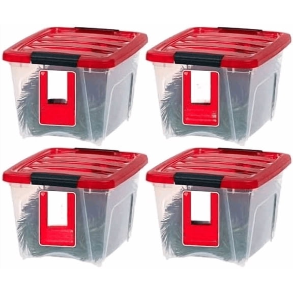 19 qT. sTACKABLE pLASTIC sTORAGE bINS WITH lIDS, 4 pACK - bpa-fREE, sEE-tHROUGH oRGANIZING sOLUTION, lATCHES, dURABLE nESTABLE cONTAINERS, sECURE pULL hANDLE, mADE IN usa - rED