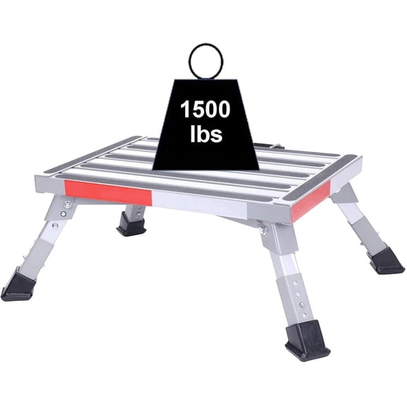 19" x 14.5" Large RV Step Stool, Adjustable Height Aluminum Folding Platform Step and Ladder with Non-Slip Rubber Feet, More Stable Supports Up to 1,500lbs Safety RV Steps