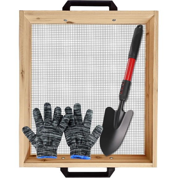 19" x 16" Large Soil Sifter for Gardening, Wooden Compost Sifter, Dirt Sifter, Rock Sifter, Soil Sieve with 1/4in Sifting Screen, Sifting Peat Moss Gravel for Wheelbarrow Trowel Tool Set