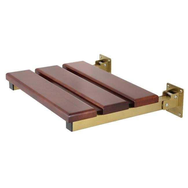 Brushed Brass 19" x 16" Wall Mount Folding Shower Seat with Oak Wood