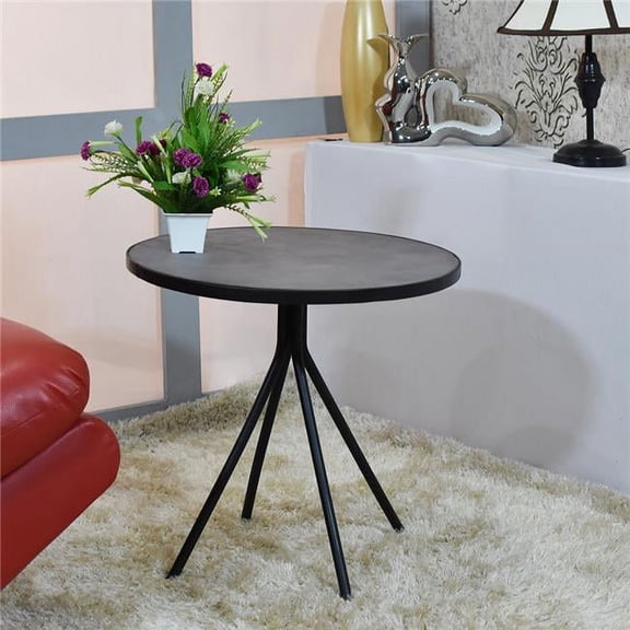 19 x 18.5 in. Handmade Iron & Leather Round Tray Side Table, Black Brown