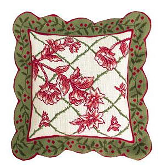Cranberry Toile Needlepoint Pillow, 19" x 19"
