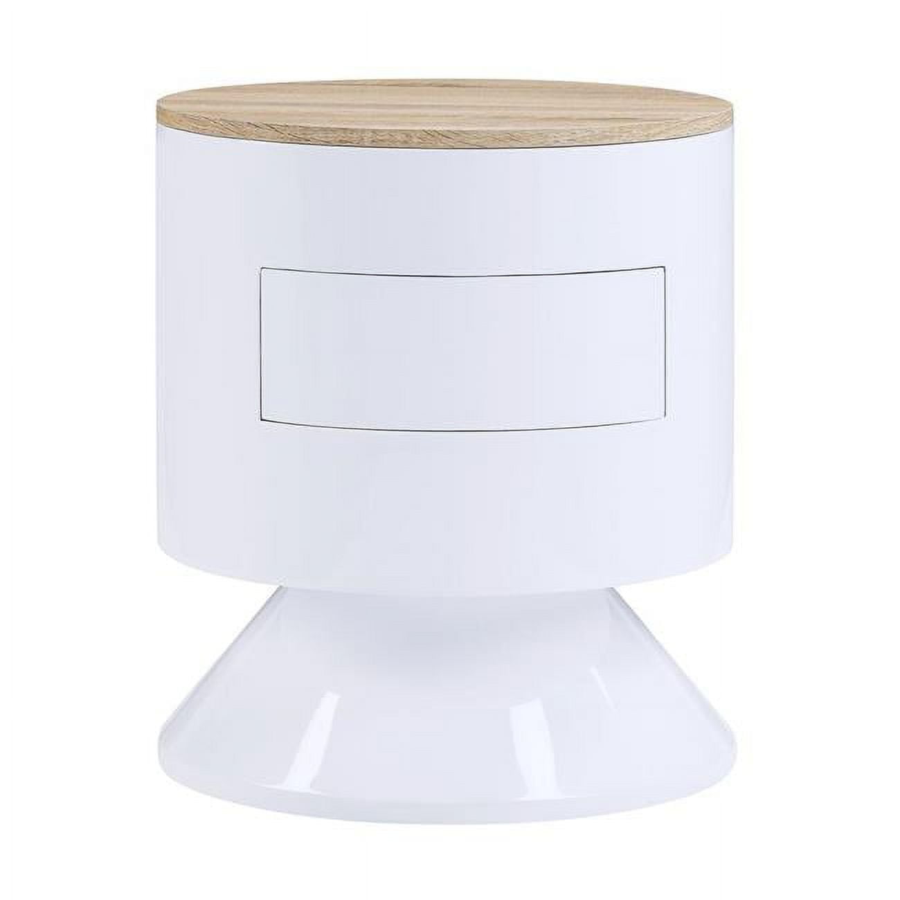 Otith White High Gloss Round Night Table with Drawer