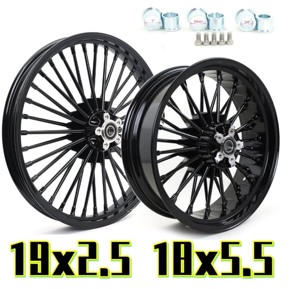 19 x 2.5 18 X 5.5 Fat Spoke Wheels Set for Harley Dyna Super Glide Low ...