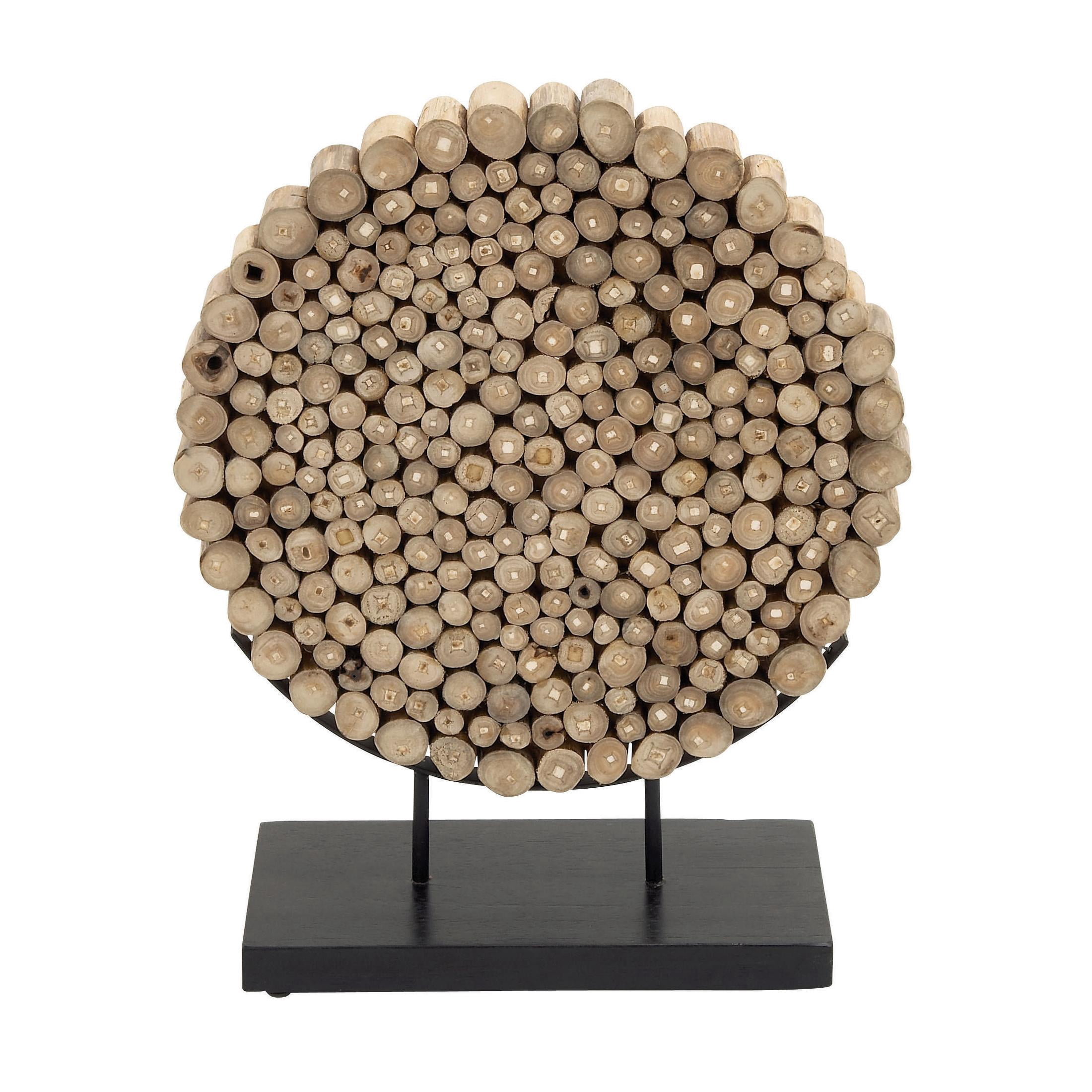 19" x 24" Brown Teak Wood Handmade Abstract Sculpture with Black Stand, by DecMode