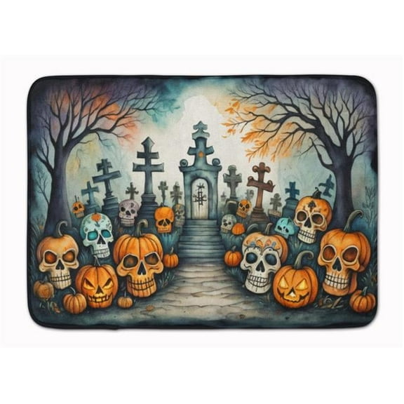 19 x 27 in. Unisex Calaveras Sugar Skulls Spooky Halloween Memory Foam Kitchen Mat
