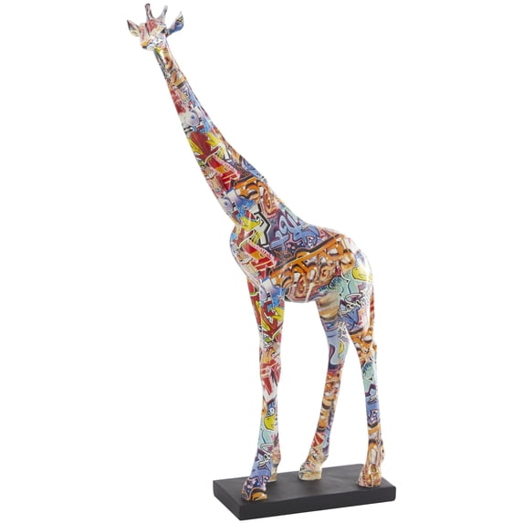 19" x 37" Multi Colored Resin Graffiti Giraffe Sculpture with Black Base, by DecMode