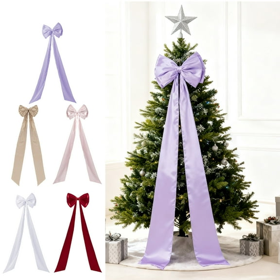 19 x 75 Inches Extra Large Christmas Satin Bows Christmas Tree Topper Decorations Giant Xmas Tree Toppers Bows for Home Wreath Wall Holiday Birthday Wedding Engagement Party Decor