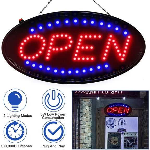 19" x 8" LED Open Sign for Business 8W LED Neon Open Sign with 2 Lighting Modes for Store Shop