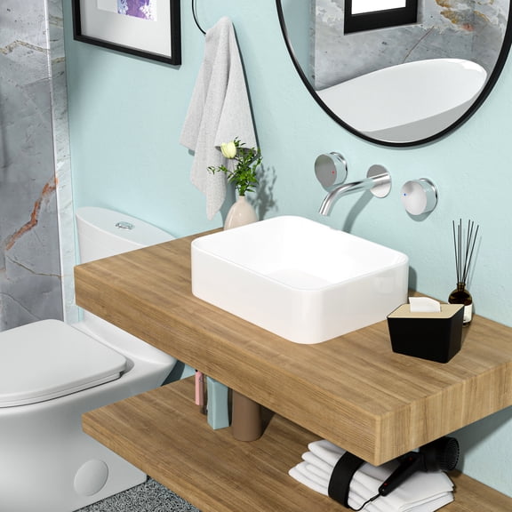 19"x15" White Ceramic Vessel Sink For Bathroom - Contemporary Design With High Resistance To Stains And Low Water Absorption Rate Modern Chic Smooth Finish Character