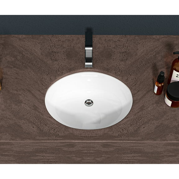 19"x16" Ceramic Bathroom Sink With Overflow - White, Oval Undermount, Stain-, Space Saving Design 19"x16", Undermount Overflow,
