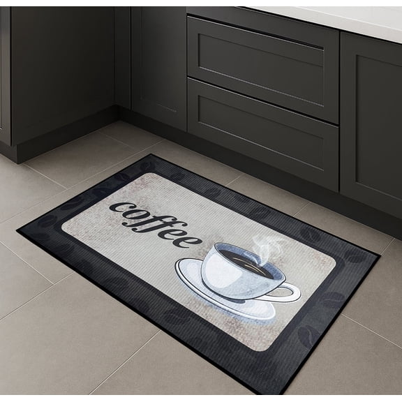 19"x36" - Black Coffee Modern Non-Slip Washable Low Pile Kitchen Mat