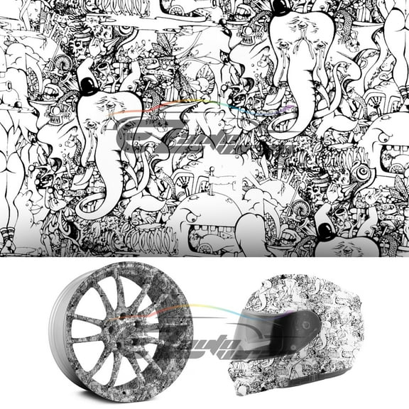 19"x38" Hydrographic Film Hydro Dipping Water Transfer Black White Graffiti #11