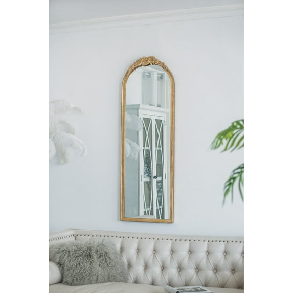 19"x56" Floor Mirror with Wooden Frame,Modern Full Body Mirror with Hand Carved Rose,Make up Mirror for Bathroom Bedroom Living Room,Gold