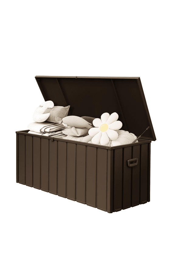 190-Gallon Lockable Metal Deck Box - Waterproof Steel Storage Bench for Patio Furniture, Pool Tools & Packages, Brown