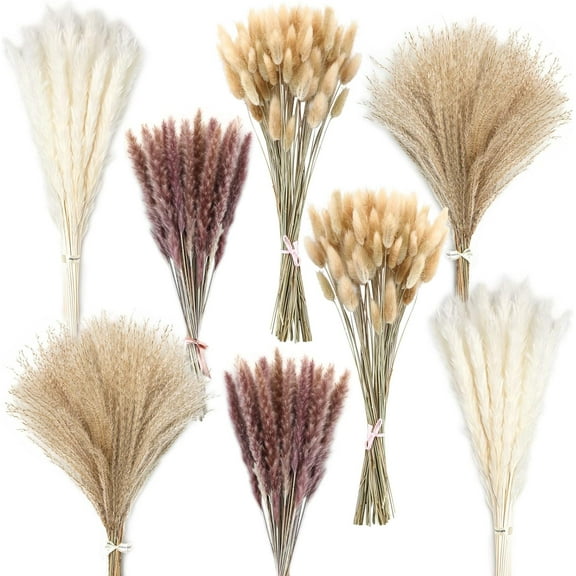190 Pieces Pampas Grass Dried Pampas Grass Arrangement, White Pampas Grass Decoration, Natural Dried Feather Grass, Natural Bunny Tail Dried Grasses for Wedding Home Decor (Boho Style)