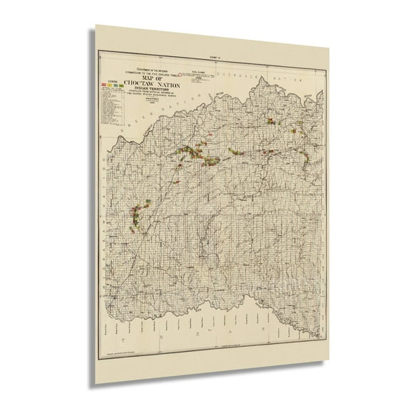 1900 Choctaw Nation Indian Territory Map - Vintage Map of Choctaw Indian Territory Oklahoma Wall Art - Includes Approved Coal Leases and Coal Claims