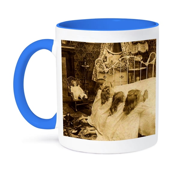3dRose, 1900 Four Sisters Praying Now I Lay Me Down to Sleep Vintage, 15oz Two-Tone Blue Mug