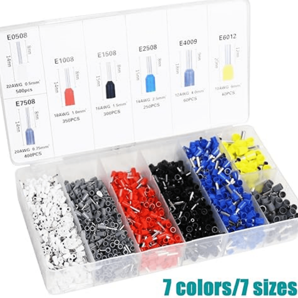 1900-Pc Wire Ferrule Kit - 7 Colors & Sizes, Insulated Cord End ...