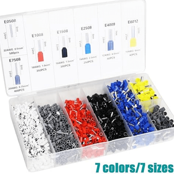 1900-Pc Wire Ferrule Kit - 7 Colors & Sizes, Insulated Cord End Terminals for Industrial & DIY Use