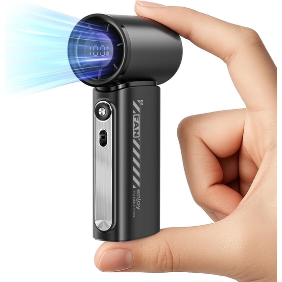 19000 RPM High Speed Portable Handheld,100 Speeds Mini Turbo, 3600mAh, 12H Max Cooling Time, Digital Display, 5" Height, Rechargeable Hand for Outdoor Indoor Black