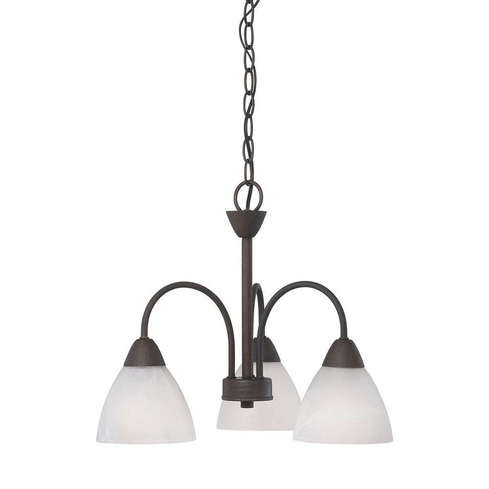 Bronze Mini 3-Light Chandelier with White Glass Shades