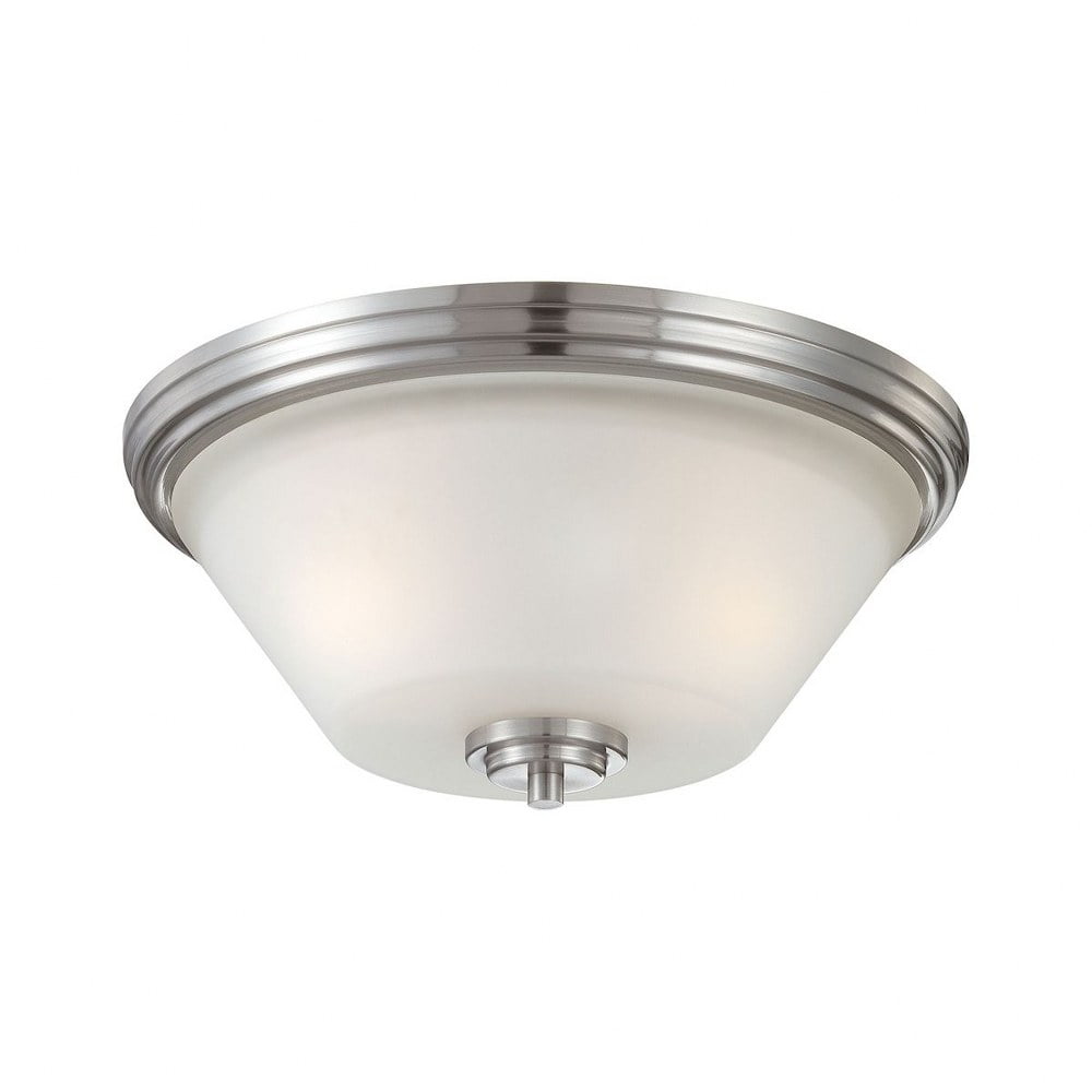 Elegant 2-Light Brushed Nickel Flush Mount with White Glass Shade