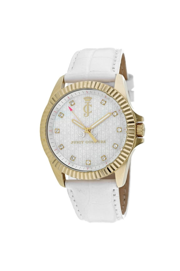 1900930 Women's Stella MOP Dial Yellow Gold Steel White Leather Strap Watch