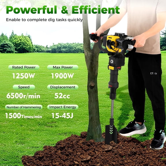 1900W Portable Excavator52CC Two-strokeTrench Digger Garden Tree DiggerGas Powered Garden Tree Digger with Shovel for Planting