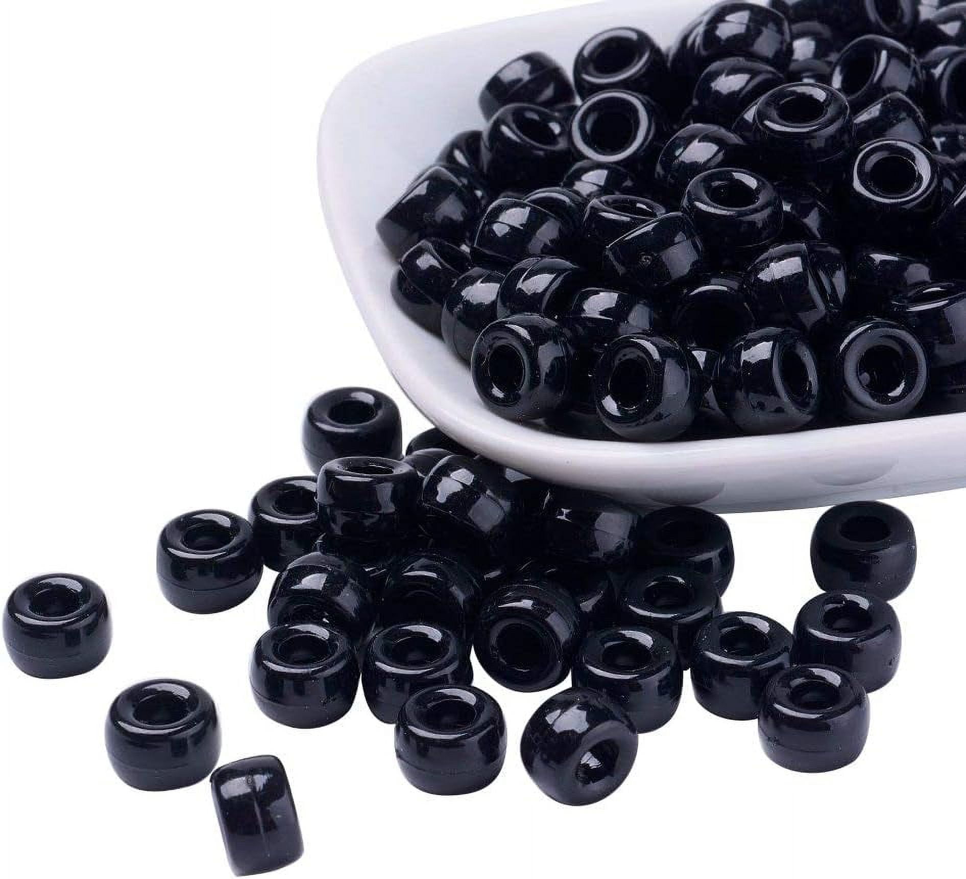 1900pcs/500g Black Acrylic Pony Beads Opaque Large Hole Barrel Spacer Beads fit Snake Chain Bracelet Jewelry Making for DIY