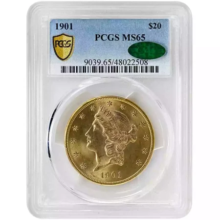 United States Mint 1901 $20 Liberty Head Gold Coin, PCGS MS65 CAC Rare Coin