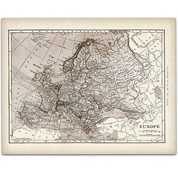 1901 Map of Europe Art Print - 11x14 Unframed Art Print - Great Vintage Home Decor