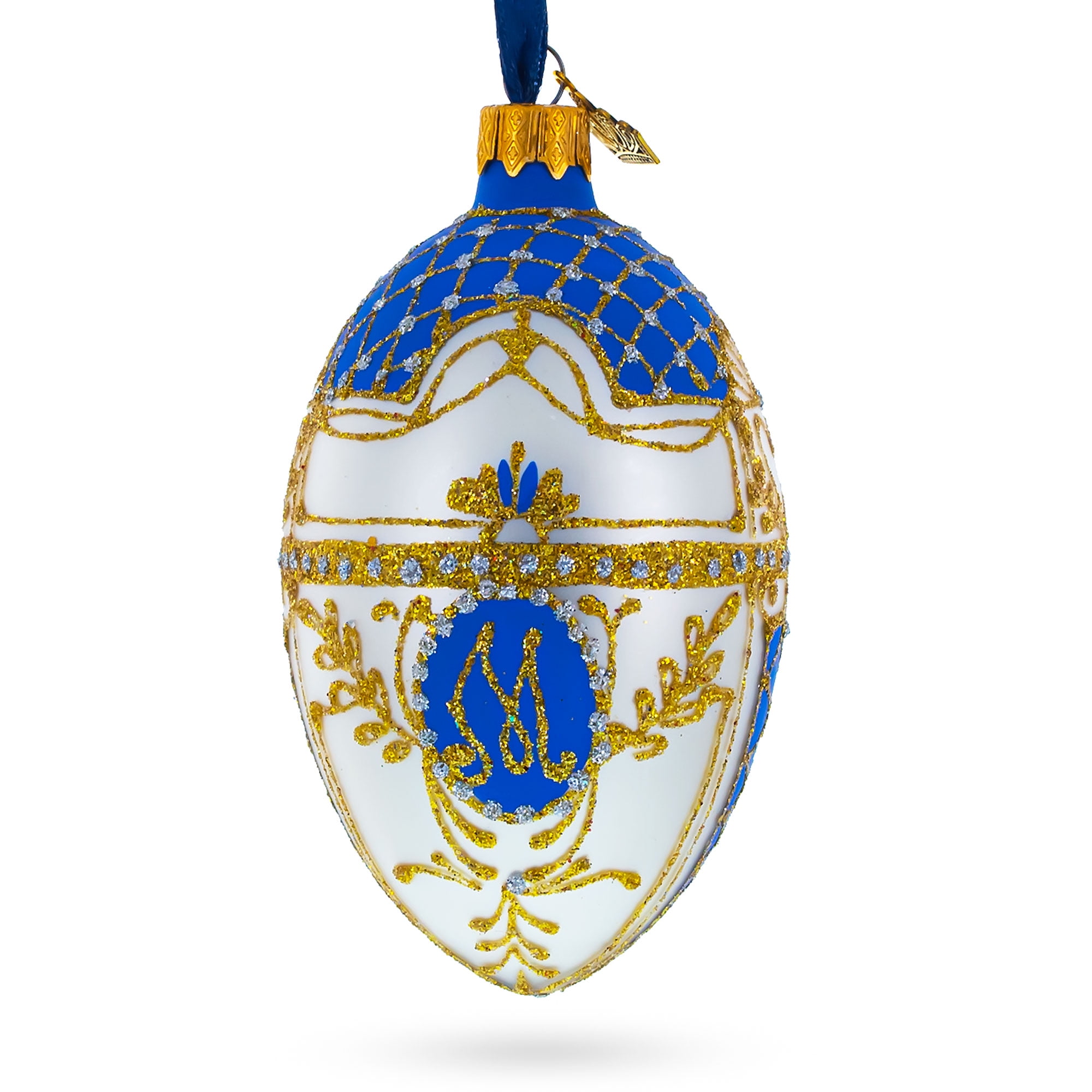 4-Inch Gold & Pink Diamond Glass Egg Ornament - Hand-Painted German Glass Christmas Decoration