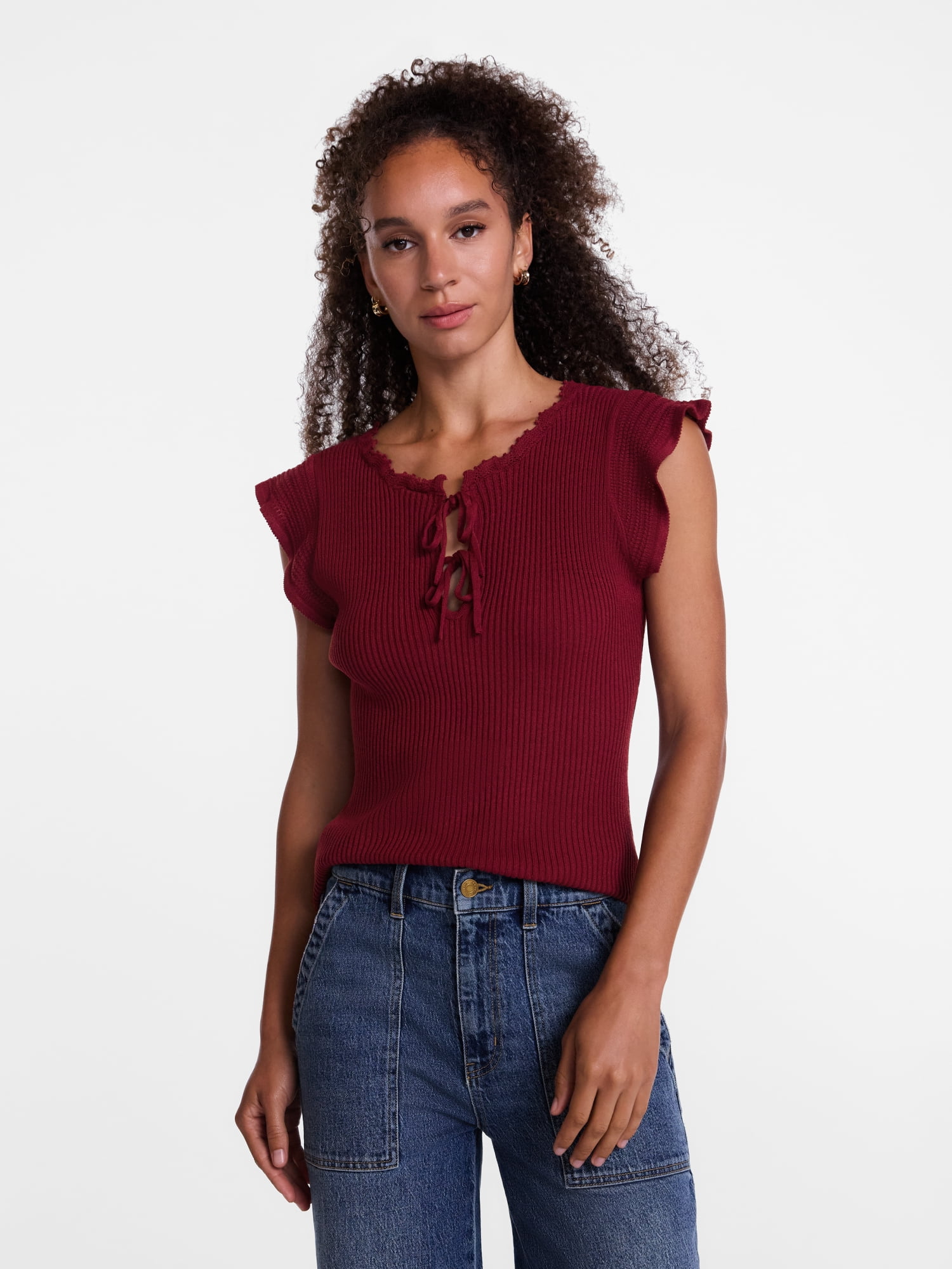 Scenario Women's Tank Sweater with Short Flutter Sleeves, Lightweight, Sizes XS-XXXL