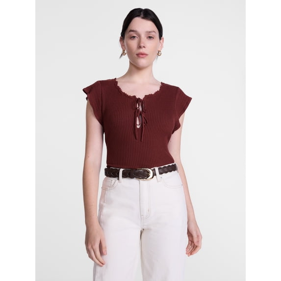 Scenario Women's Tank Sweater with Short Flutter Sleeves, Lightweight, Sizes XS-XXXL