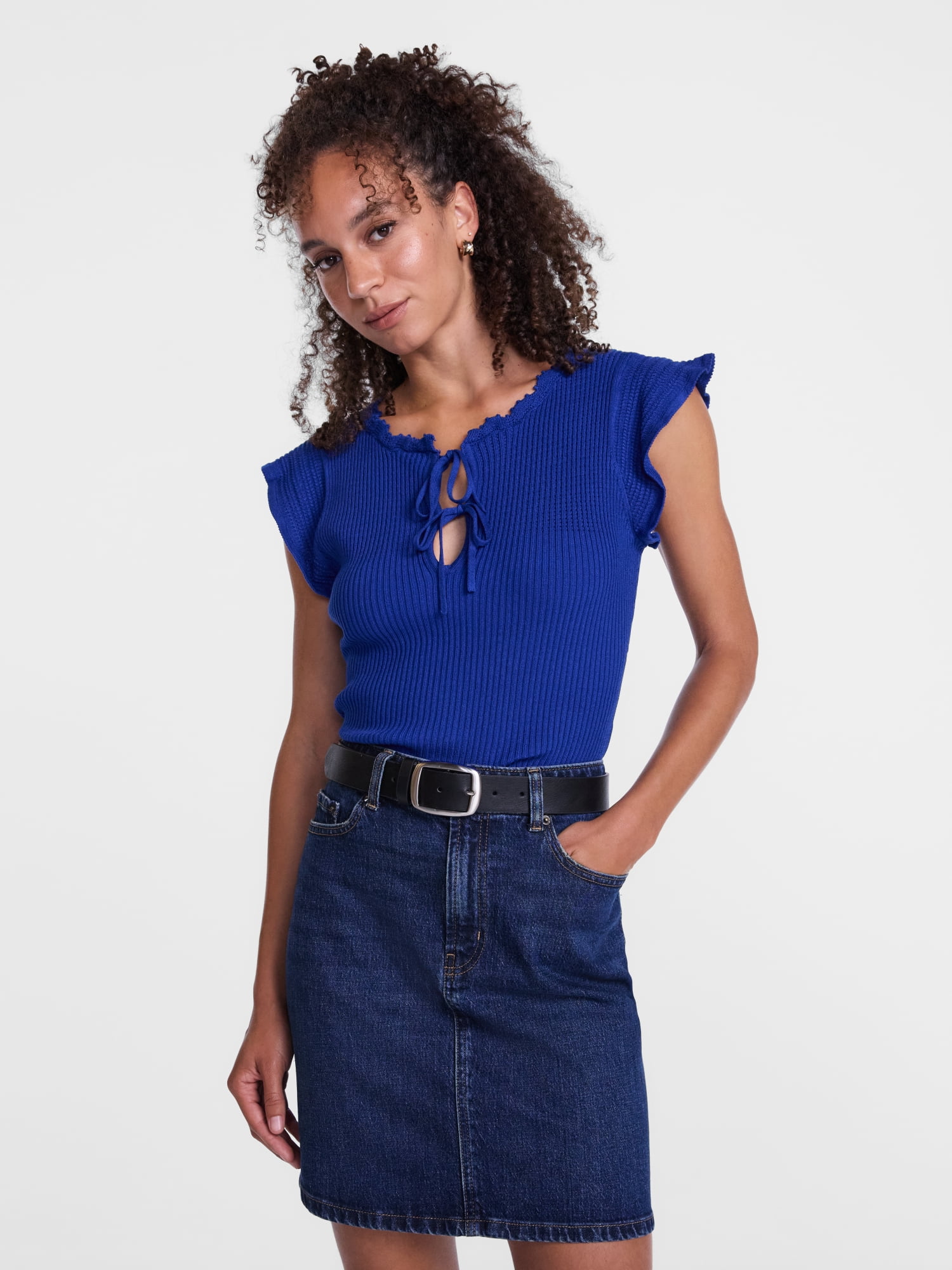 Scenario Women's Tank Sweater with Short Flutter Sleeves, Lightweight, Sizes XS-XXXL