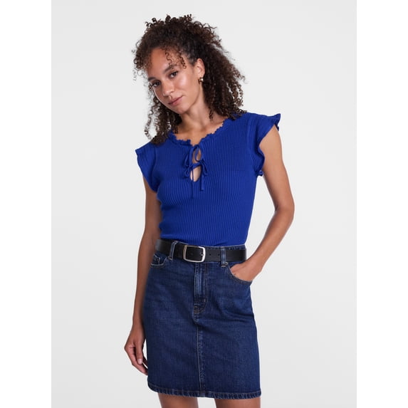 Scenario Women's Tank Sweater with Short Flutter Sleeves, Lightweight, Sizes XS-XXXL
