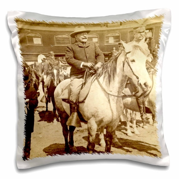 3dRose, 1903 U.S. President Teddy Roosevelt on Horseback in Yellowstone National Park Sepia, 16x16 inch Pillow Case