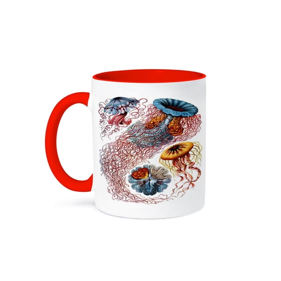 3dRose, 1904 German Biologist Vintage Drawings Of Jellyfish, 15oz Two-Tone Red Mug
