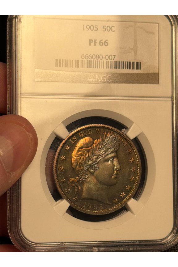1905 Barber Half Dollar NGC PF-66 BEAUTIFUL TONING