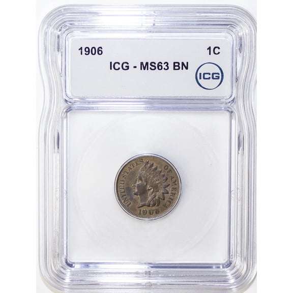 1906 Indian Head Cent Penny ICG MS63 BN - Graded Coin