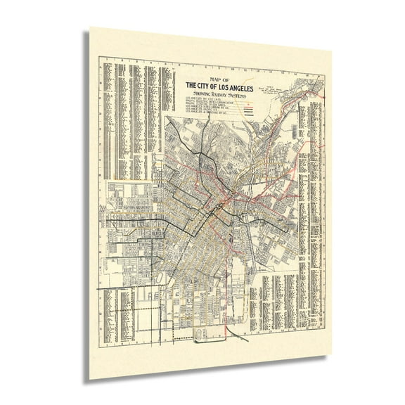1906 Los Angeles City Map - Vintage Map of Los Angeles California - Los Angeles Old Map - History Map of Los Angeles Showing Railway Systems Wall Art Poster