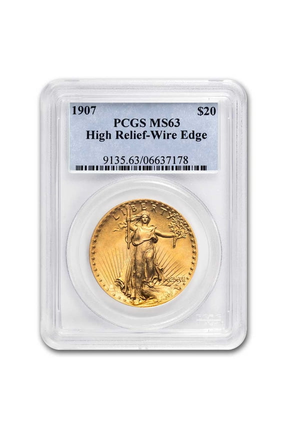 1907 $20 St Gaudens Gold High Relief Wire Edge MS-63 PCGS