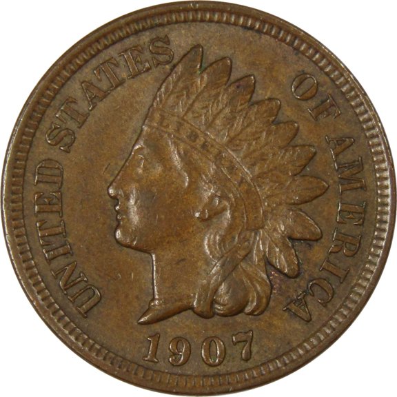 1907 Indian Head Cent AU About Uncirculated Bronze Penny 1c Coin Collectible