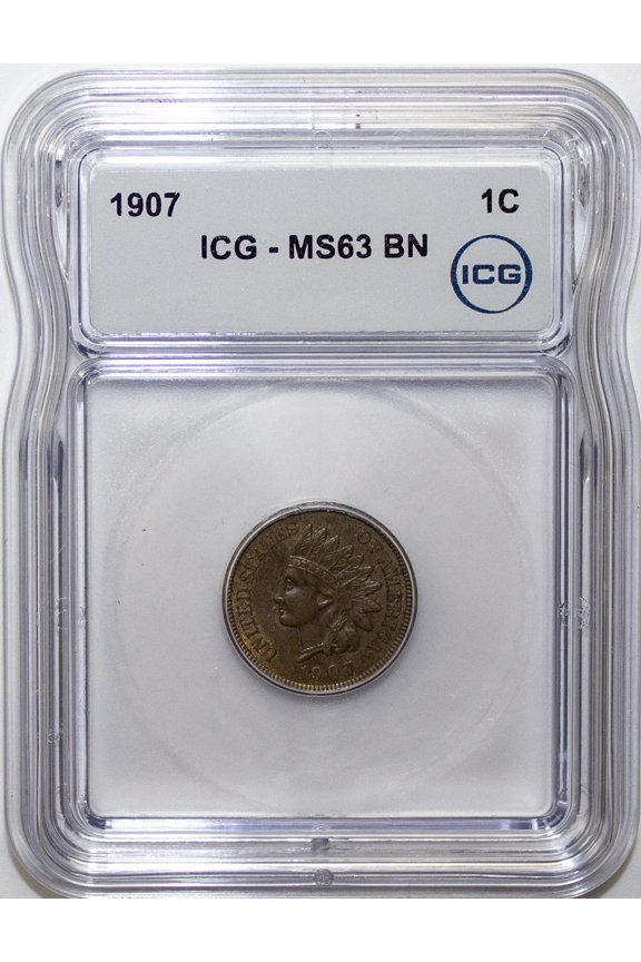 1907 Indian Head Cent Penny ICG MS63 BN - Graded Coin