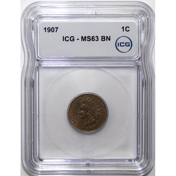 1907 Indian Head Cent Penny ICG MS63 BN - Graded Coin